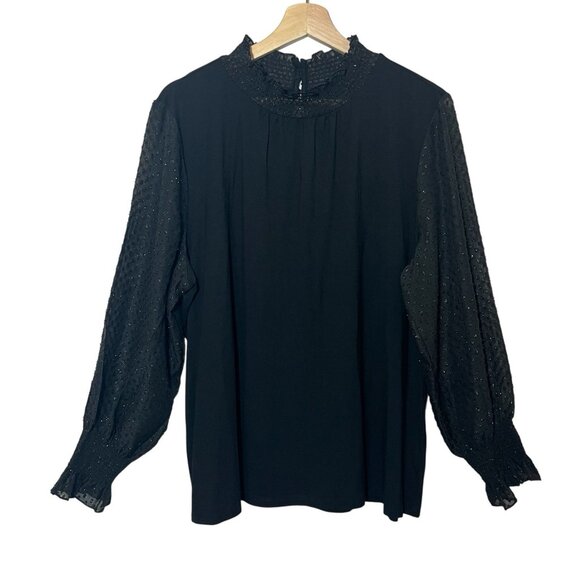 Talbots Women’s Black Blouse Plus Petite 2X Majesty Long Sleeve Smocked Stretch - Picture 2 of 13